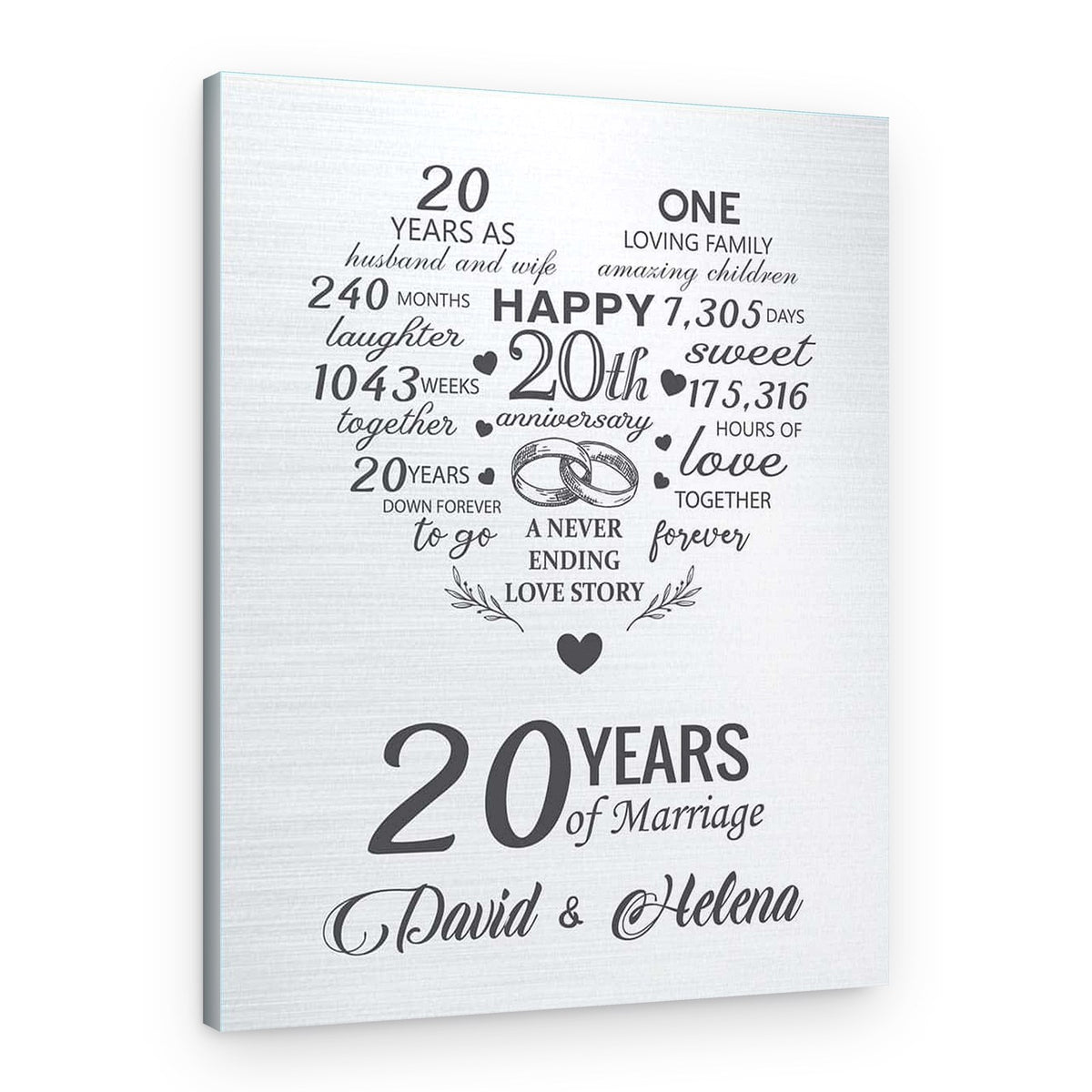 20th Custom Anniversary Milestone – A Never Ending Love Story Canvas Print – Canvas Print – Design B