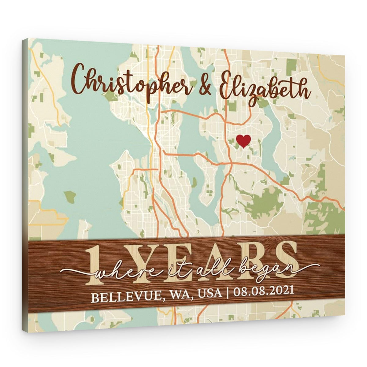 Where It All Began Custom Street Map 1st Anniversary Canvas Print – Canvas Print