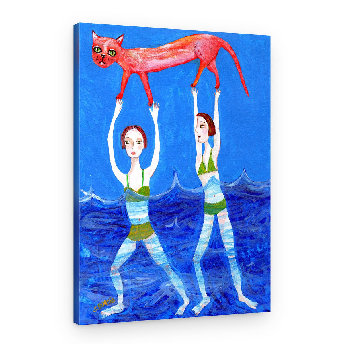 Whimsical Cat Swim – Canvas Print