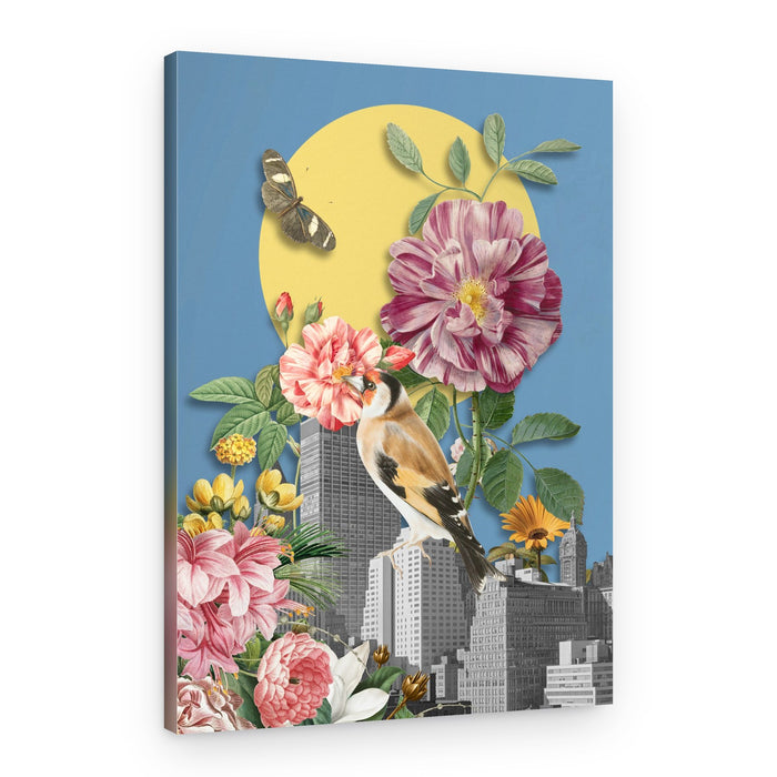 Goldfinch Cityscape Bloom – Canvas Print
