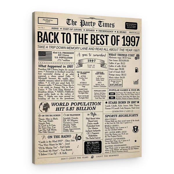 Back In 1997 27th Birthday Newspaper Canvas Print