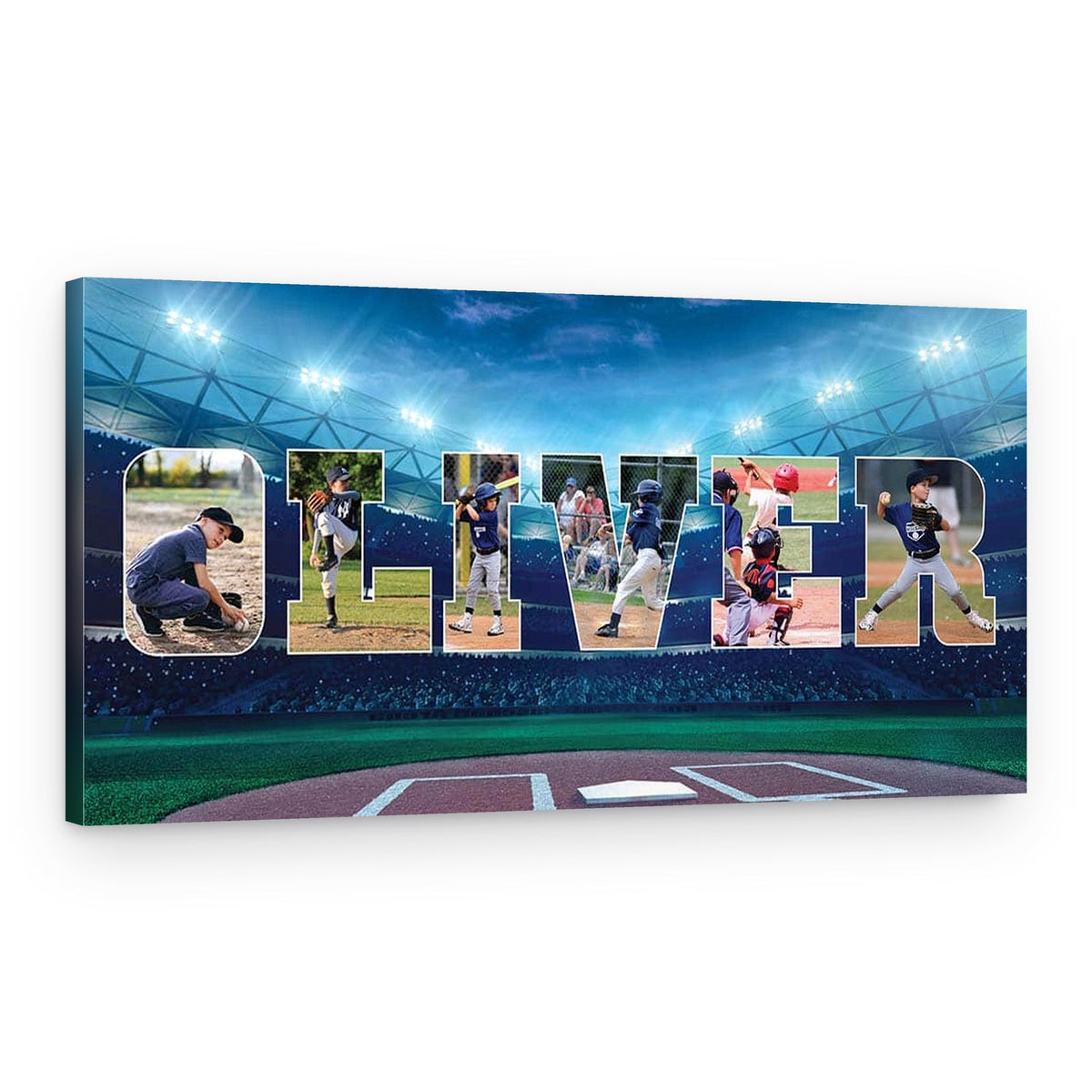 Baseball Custom Name Photo Collage Canvas Print – Canvas Print – Up to 7 letters