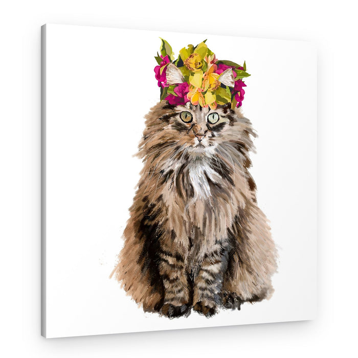 Fluffy Cat Floral Crown – Canvas Print