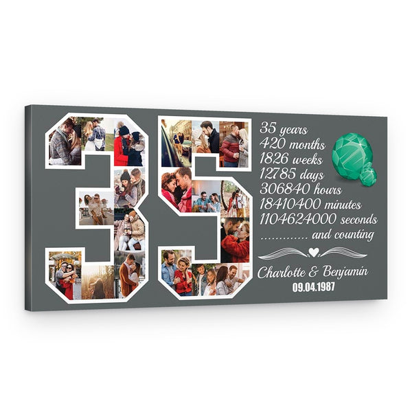 Custom Number 35 Photo Collage Milestone Canvas Print