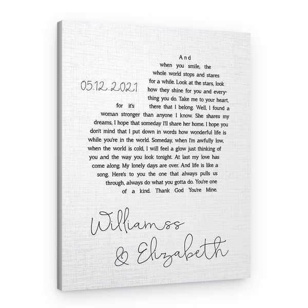 Custom Heart-shaped Song Lyrics Canvas Print