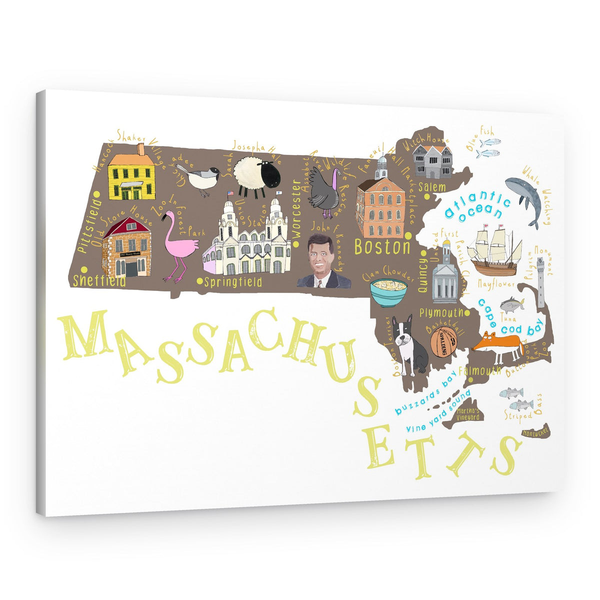 Massachusetts Illustrated Map – Canvas Print