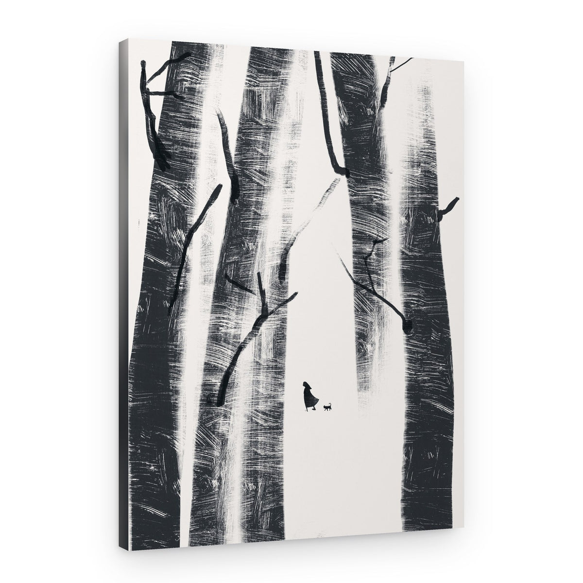 Girl and Cat Forest Walk – Canvas Print