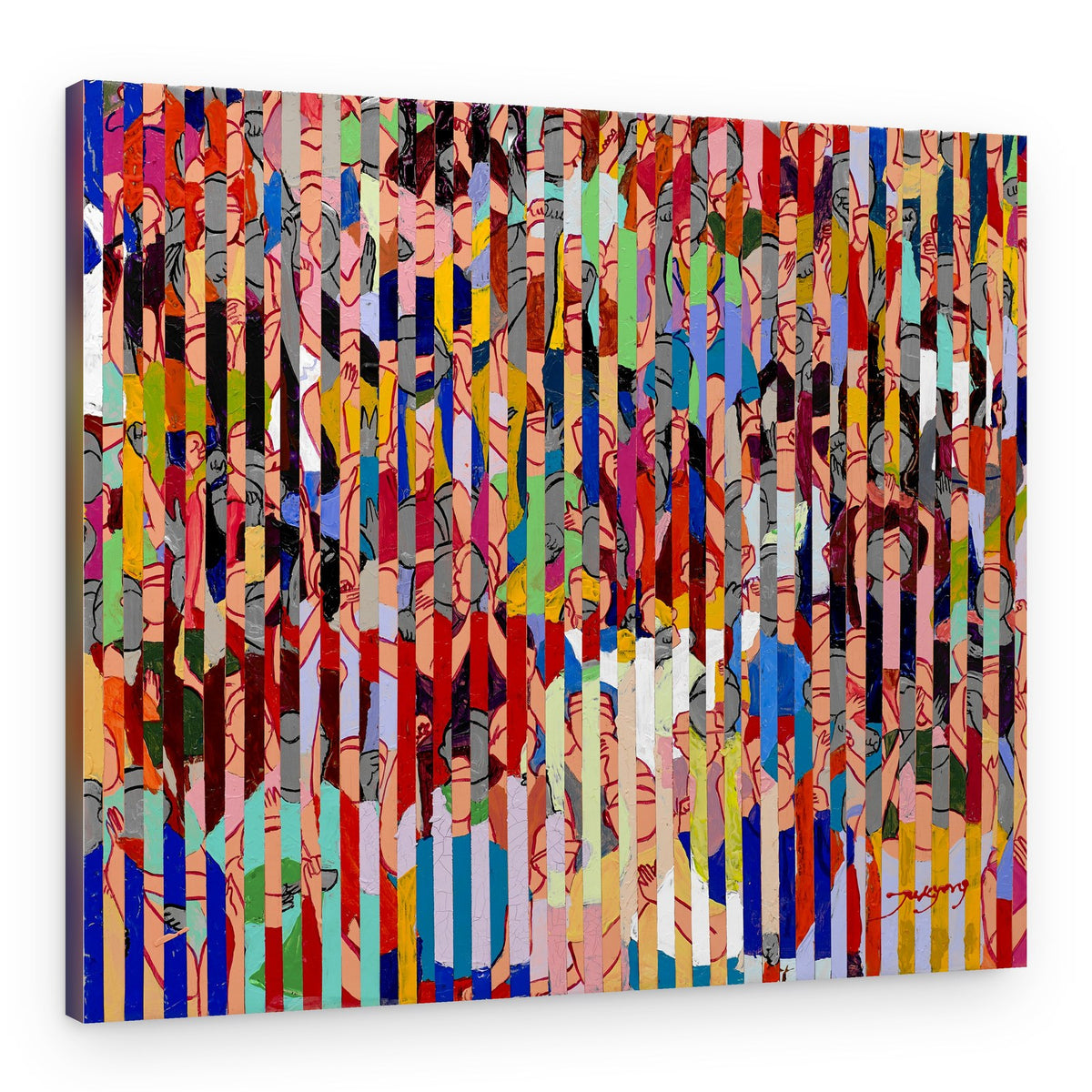 Vibrant Striped Crowd – Canvas Print