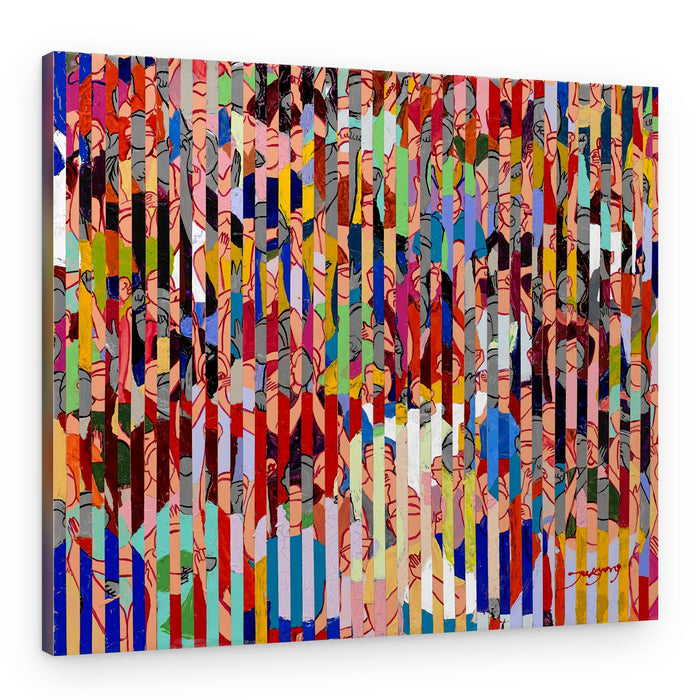 Vibrant Striped Crowd – Canvas Print