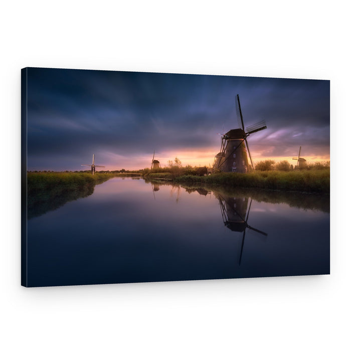 Dutch Windmills at Dusk – Canvas Print