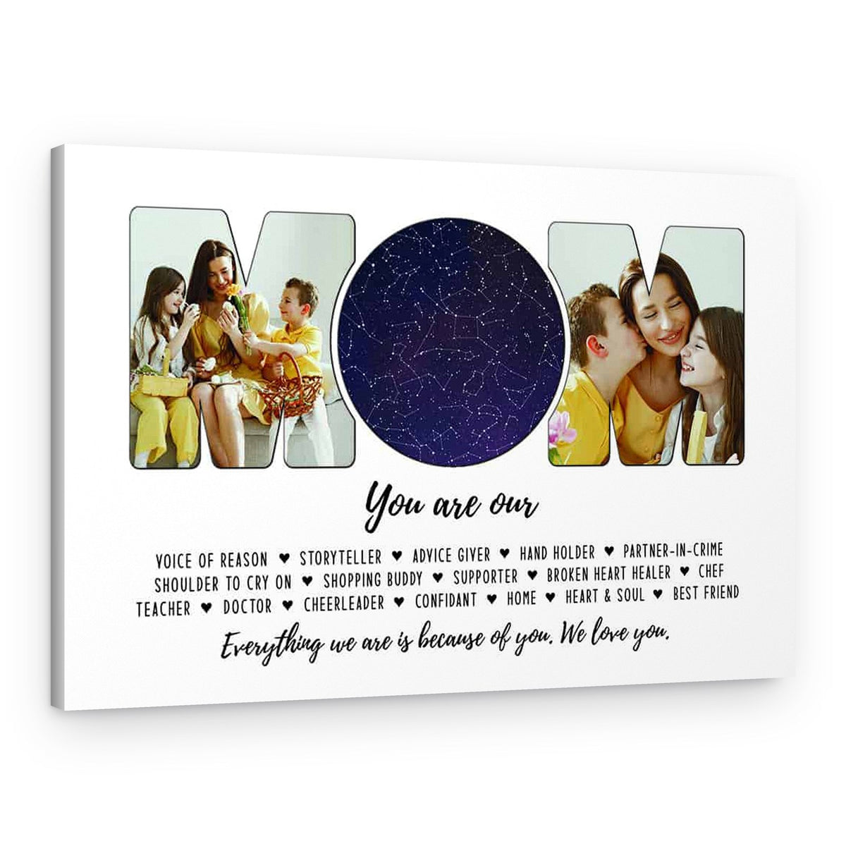 MOM Custom Photo Star Map Canvas Print – Canvas Print – Design B / Multiple Children