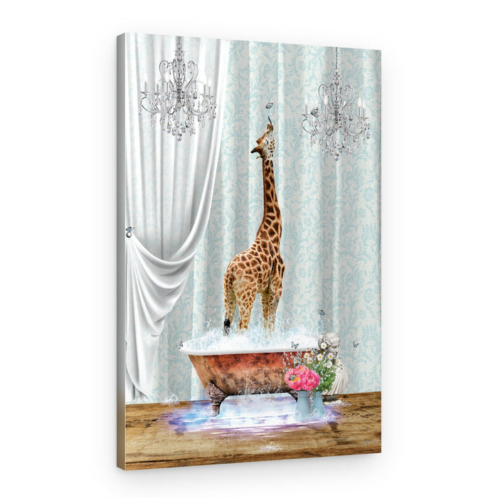 Whimsical Giraffe Bath – Canvas Print