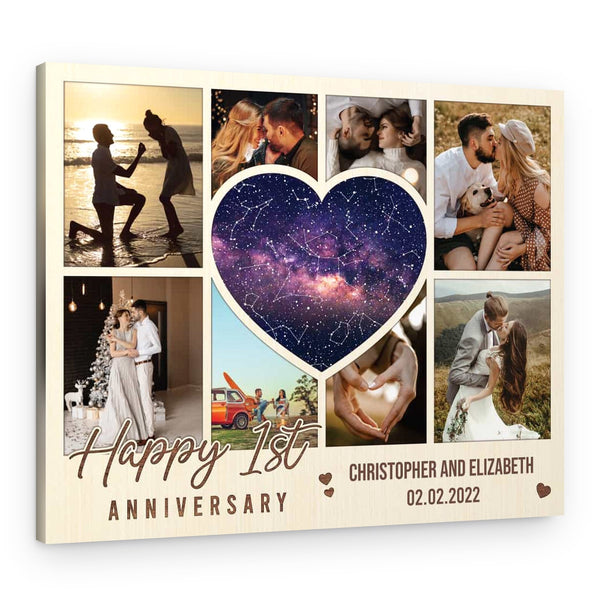 Custom Star Map Wedding Photo Collage Canvas Print