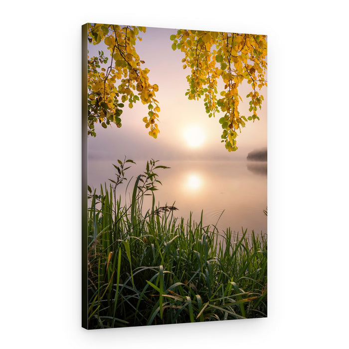Sunrise Over Misty Lake – Canvas Print