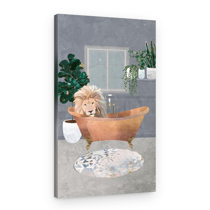 Whimsical Lion Bath – Canvas Print
