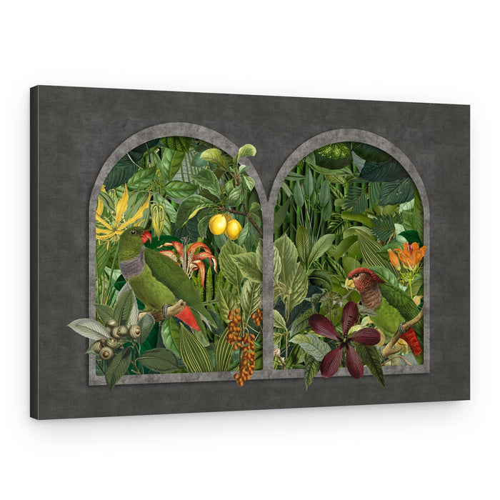 Jungle Parrots Window – Canvas Print