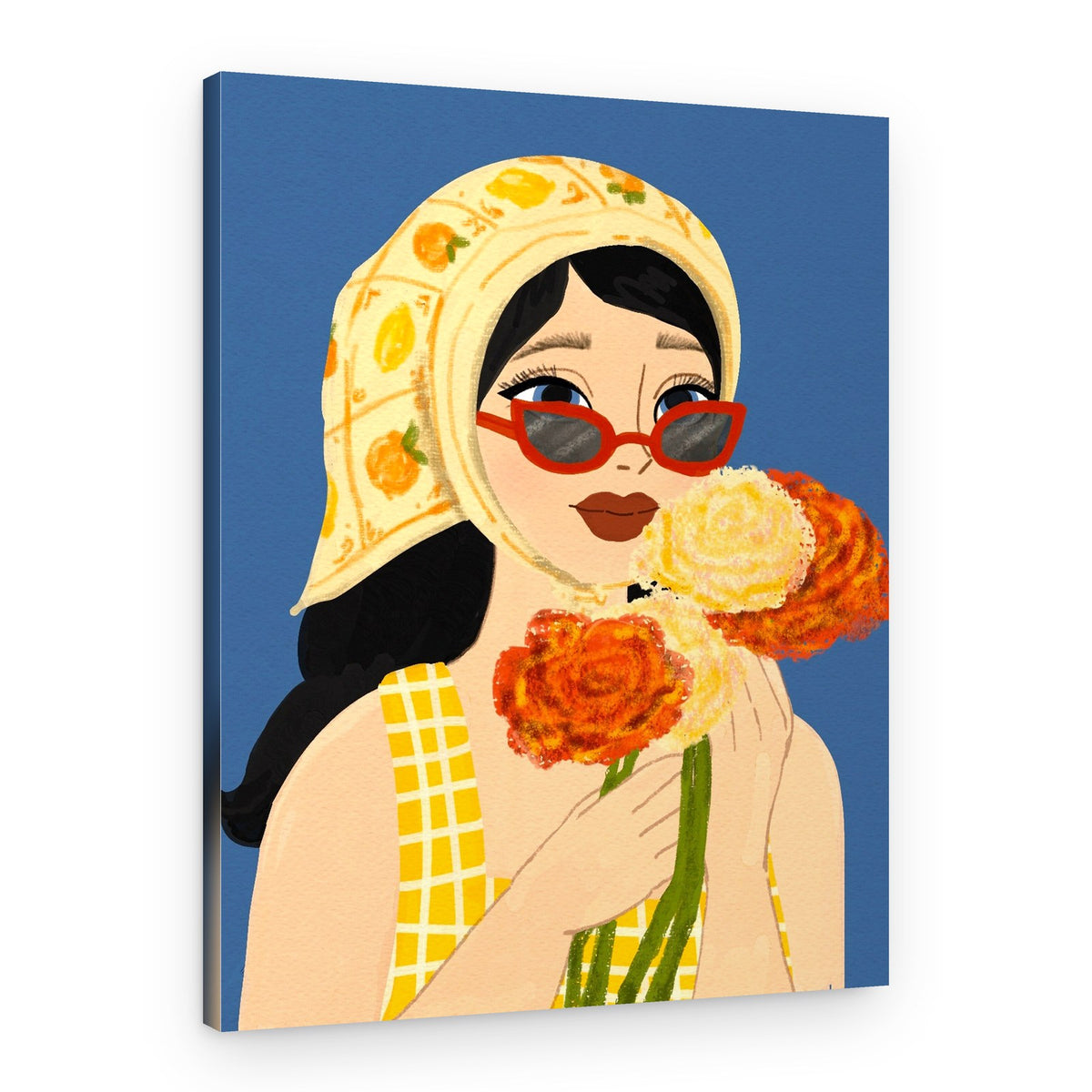Retro Girl With Flowers – Canvas Print