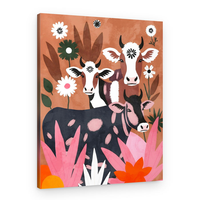 Bohemian Cows and Blooms – Canvas Print