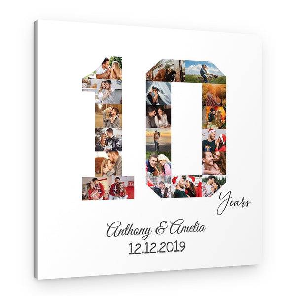 10th Anniversary Custom Black and White Photo Collage Canvas Print