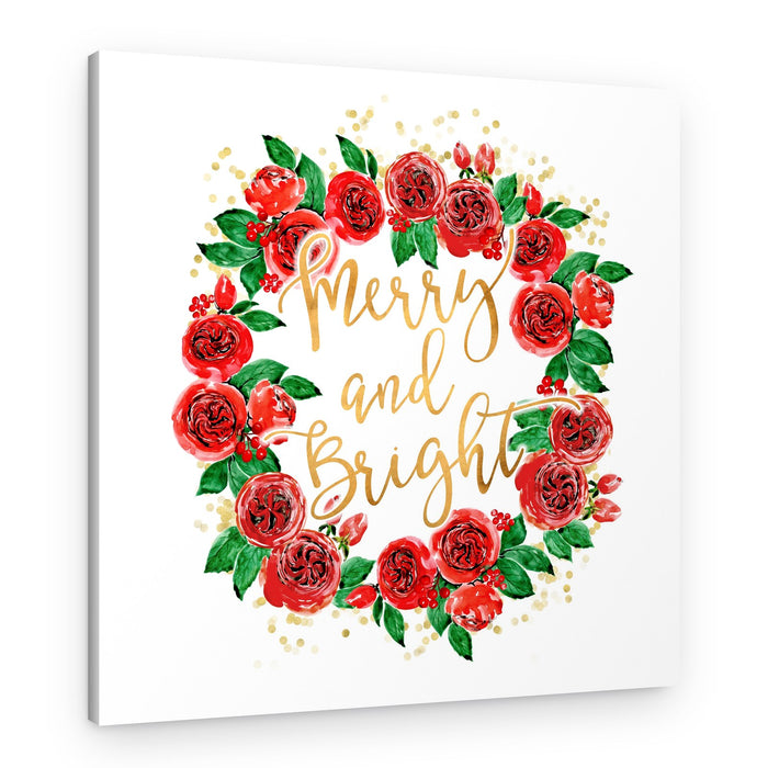 Merry Bright Floral Wreath – Canvas Print