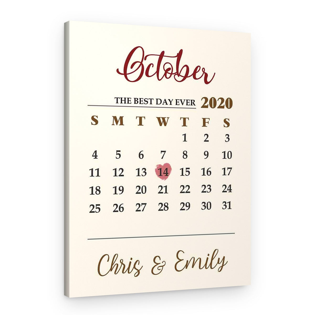 Personalized Wedding Date Calendar Canvas Print – Canvas Print – Design B
