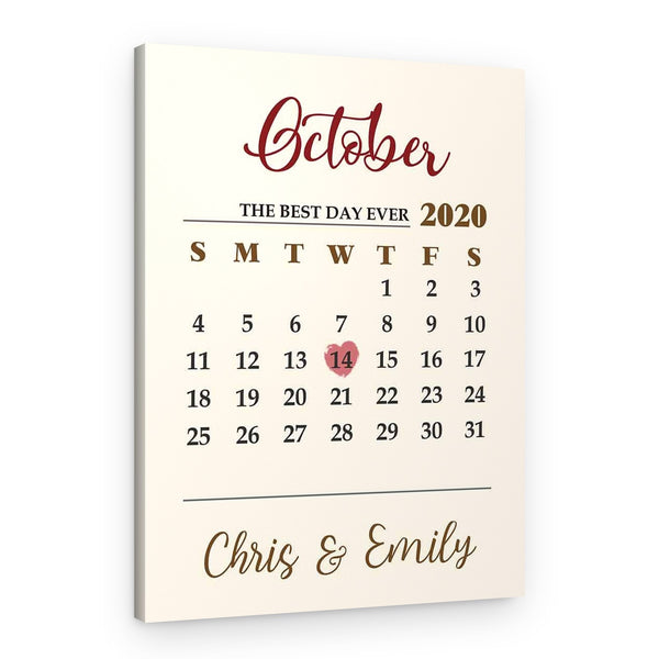 Personalized Wedding Date Calendar Canvas Print
