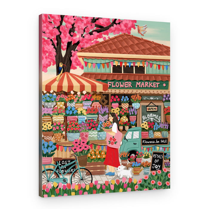 Colorful Flower Market Scene – Canvas Print