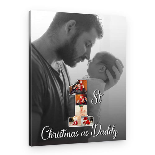 1St Christmas As Daddy Photo Collage Custom Canvas Print – Canvas Print