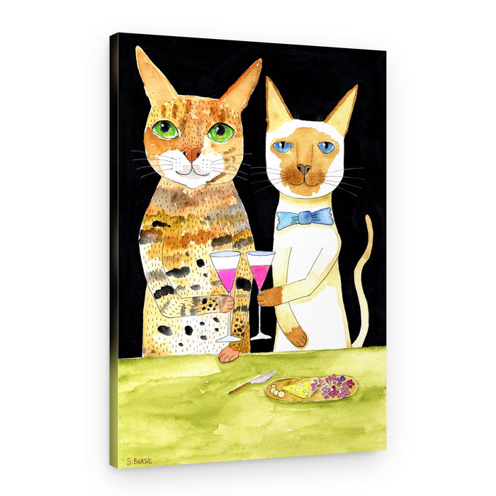 Romantic Cats Toasting Wine – Canvas Print