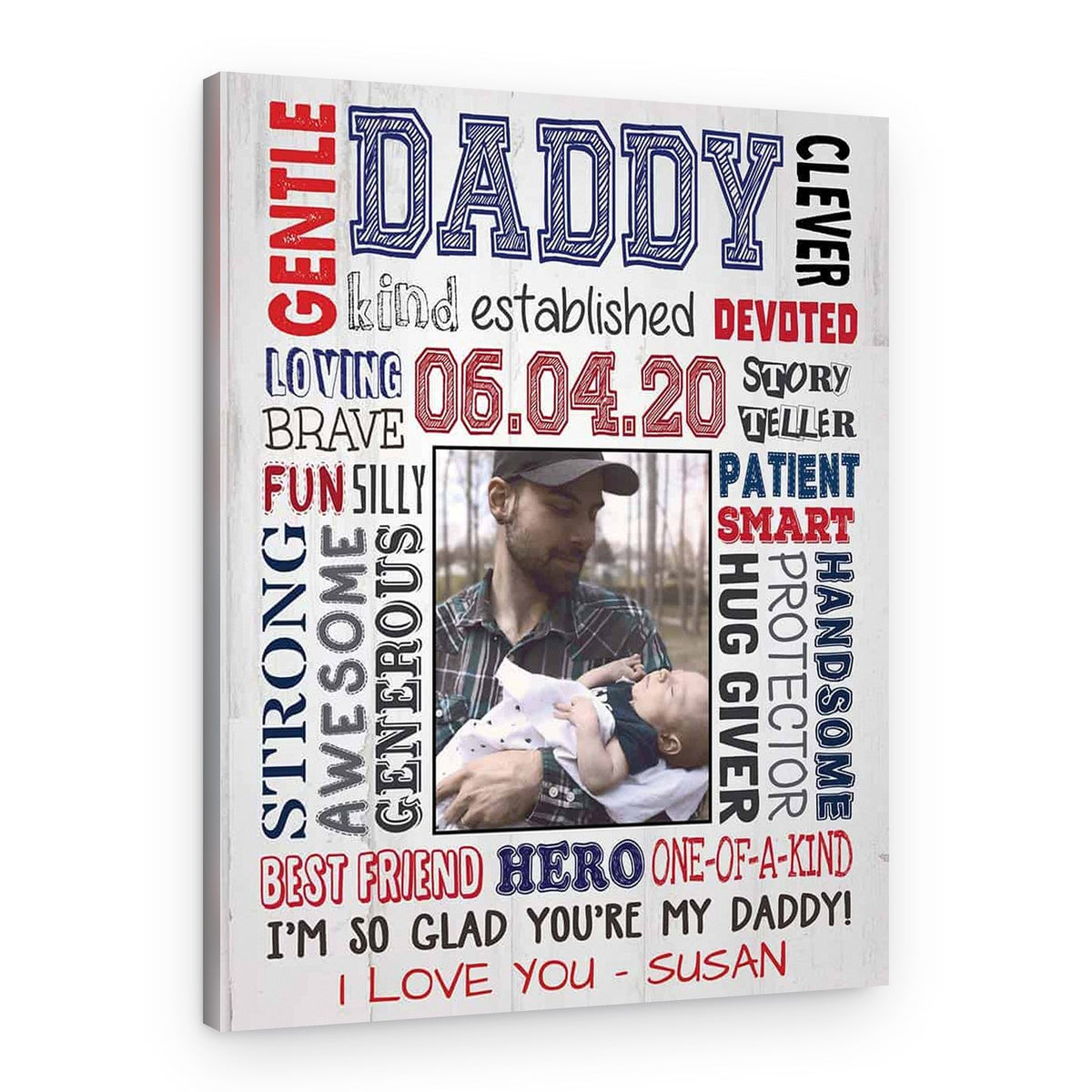 First Father’s Day Custom Photo Subway Art – Canvas Print – Design B
