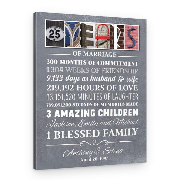 25 Years of Marriage Custom Letter Art Canvas Print