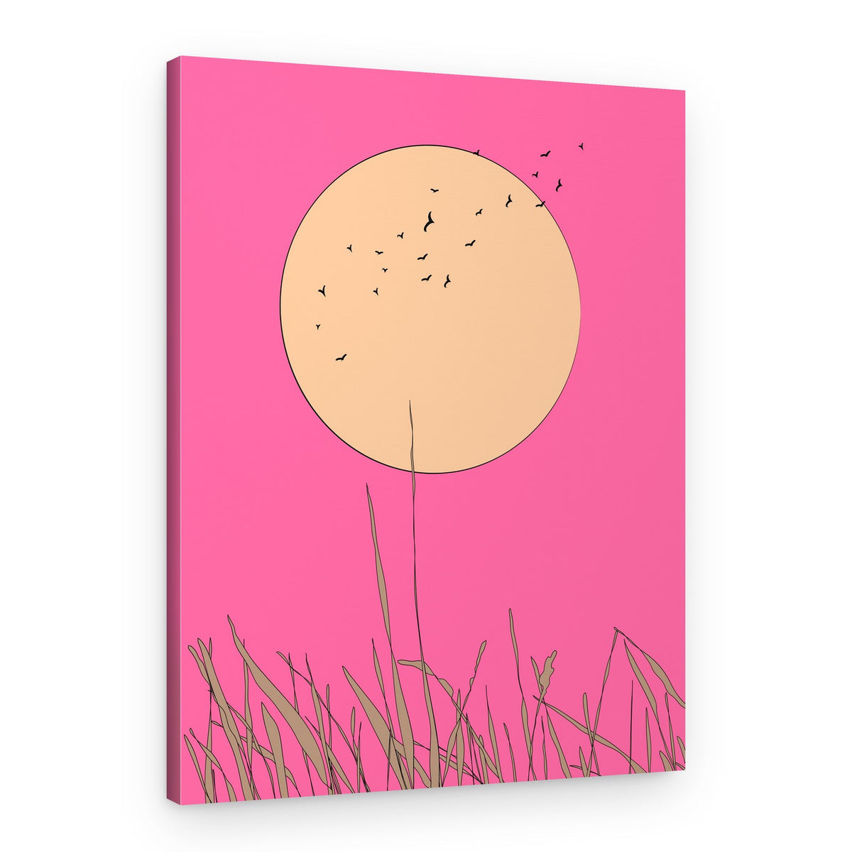 Flying Birds Pink Moon – Canvas Print
