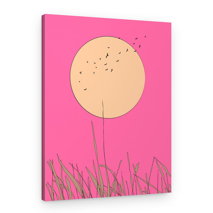 Flying Birds Pink Moon – Canvas Print