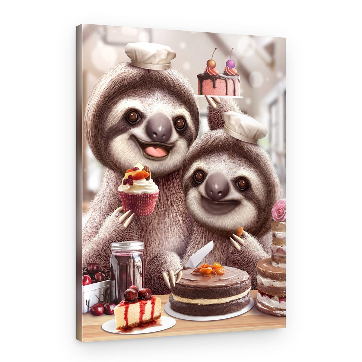 SLOTH BAKING CAKES – Canvas Print
