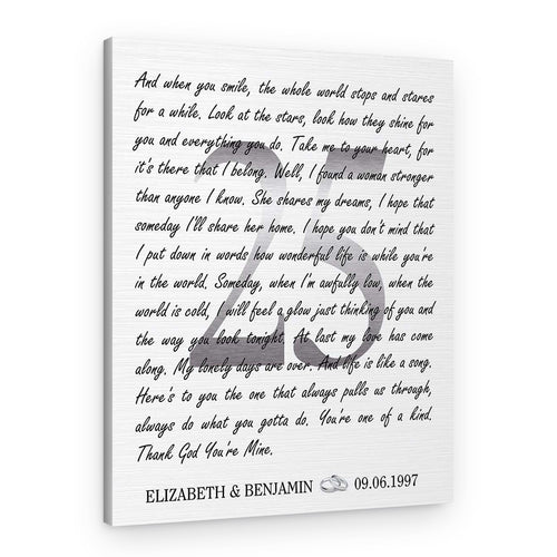 25th Silver Anniversary Canvas Print – Handwritten Song Lyrics with Hidden Number 25 (Any Song) – Canvas Print – Portrait