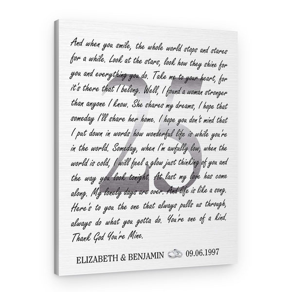 25th Silver Anniversary Canvas Print – Handwritten Song Lyrics with Hidden Number 25 (Any Song)