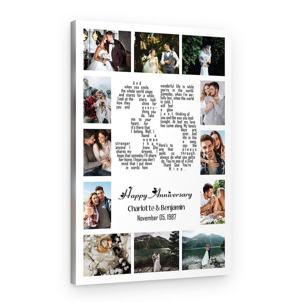 Personalized 35 Years Anniversary 12 Photo Collage And Song Lyrics Canvas Print