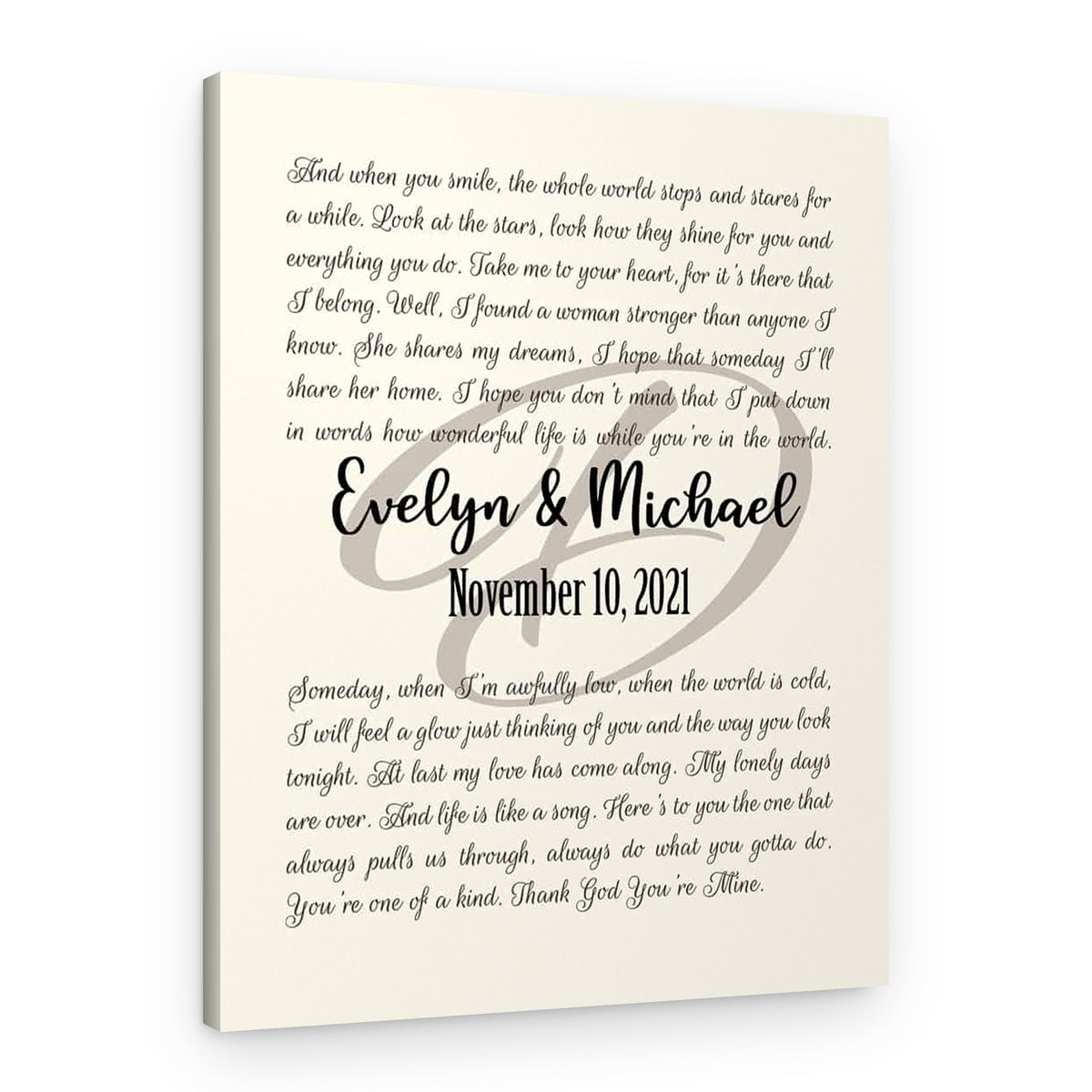 Custom First Dance Lyrics on Canvas Print – Canvas Print – Design B