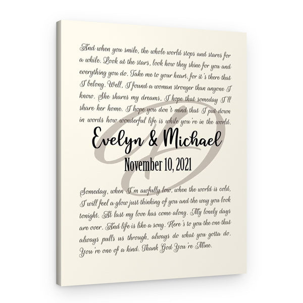 Custom First Dance Lyrics on Canvas Print