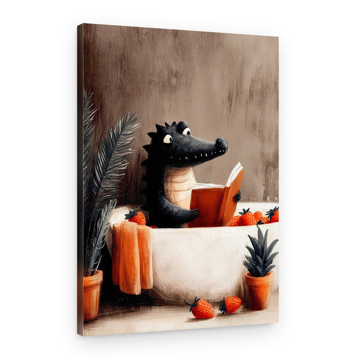 Crocodile Reading in Bath – Canvas Print