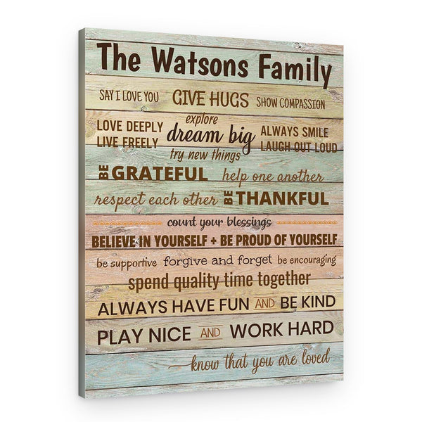 Custom Family Rules Wall Art Canvas Sign
