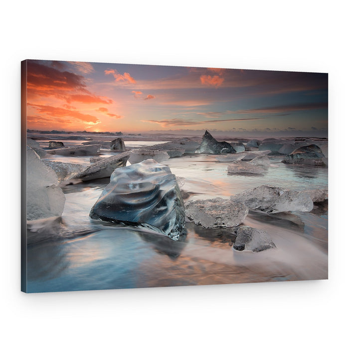 Frozen Beach Sunset Glow – Canvas Print