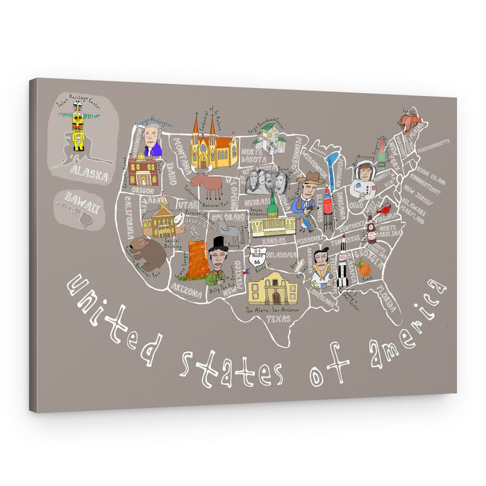 Whimsical United States Map – Canvas Print