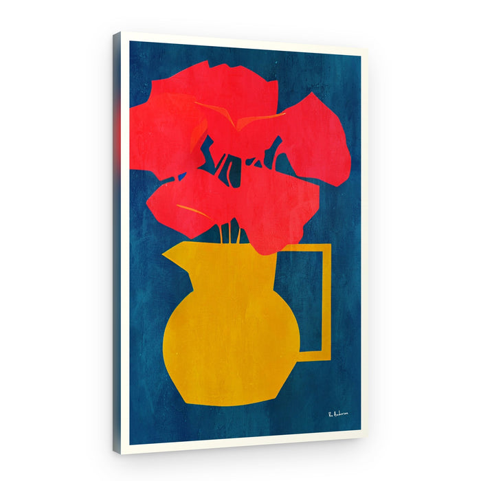 Red Blooms Golden Pitcher – Canvas Print