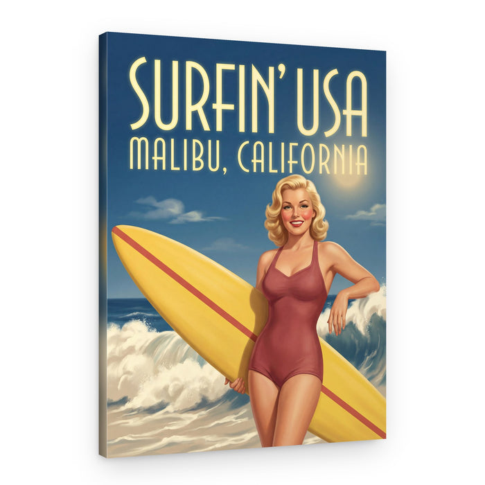 Vintage Malibu Surfer Girl – Canvas Print