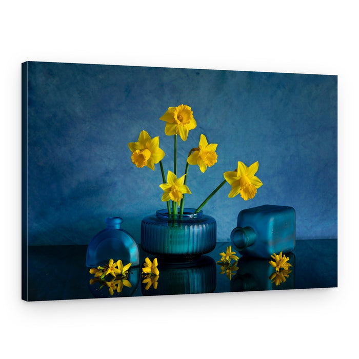 Yellow Daffodils Blue Vases – Canvas Print