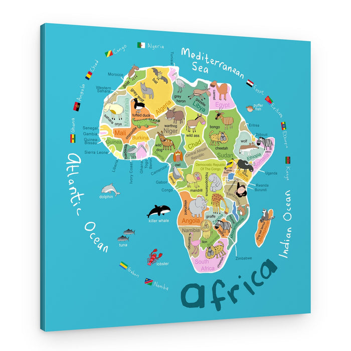 Playful Africa Animal Map – Canvas Print