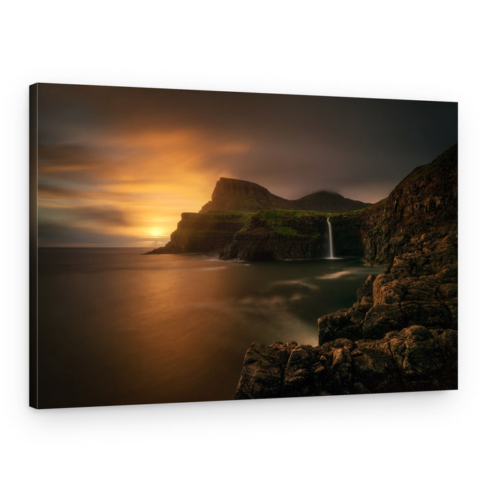 Golden Coastal Waterfall – Canvas Print