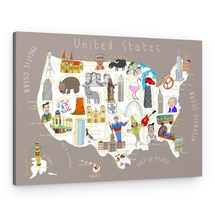 Whimsical United States Map – Canvas Print