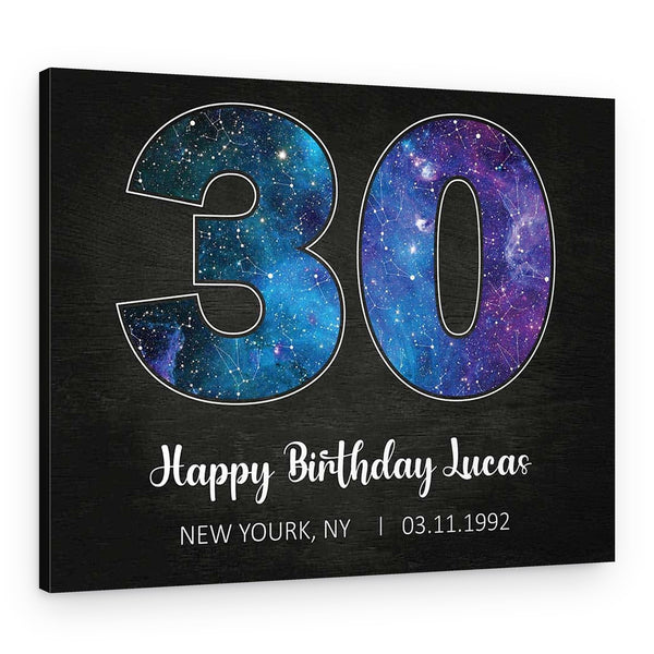 30th Birthday Custom Star Map Canvas Print Gift